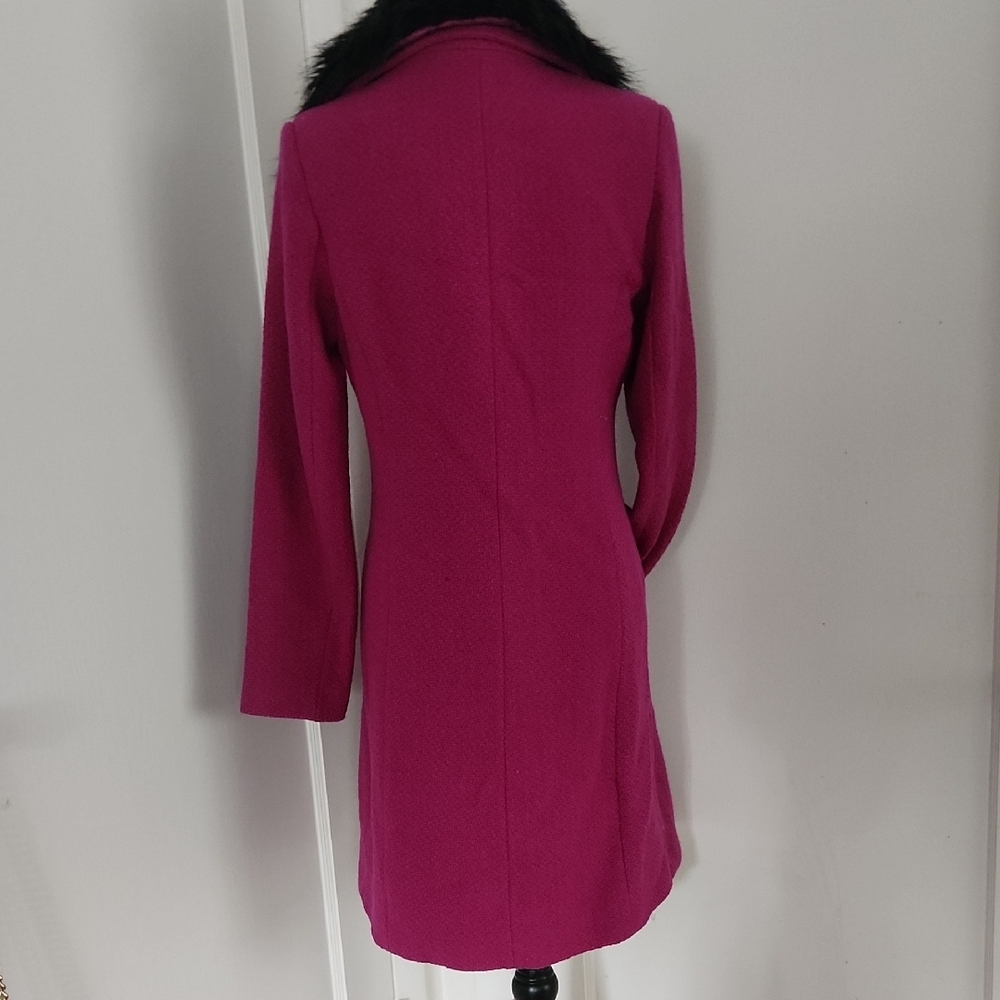Bagatelle Fuchsia Double-Breasted Pea Coat with Removeable Black Faux Fur Collar - Picture 8 of 13